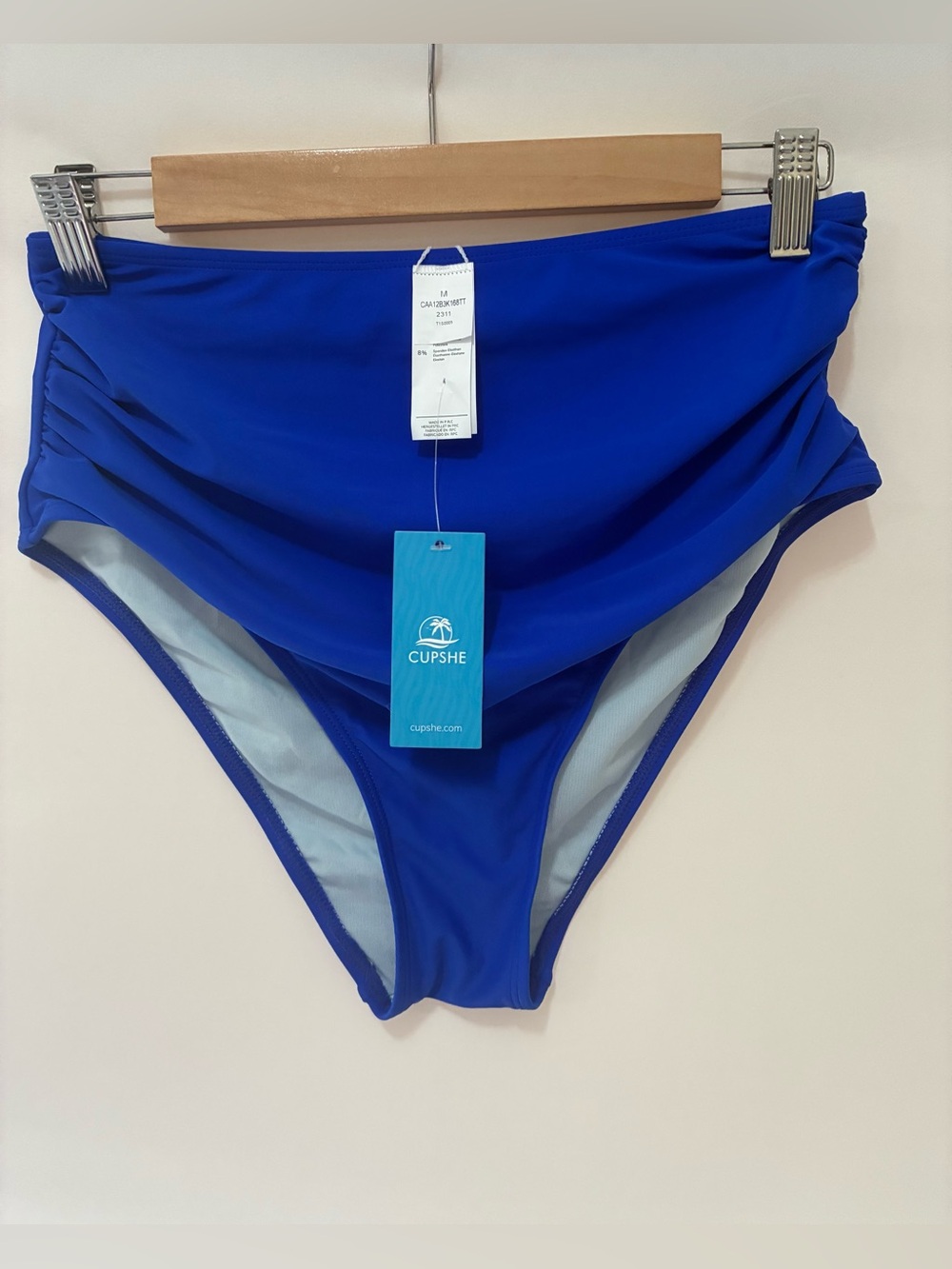 CUPSHE Royal Blue High-Waist Ruched Bikini Bottoms NWT Size Medium